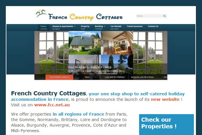 Newsletter designed for the launch of French Country Cottages new website